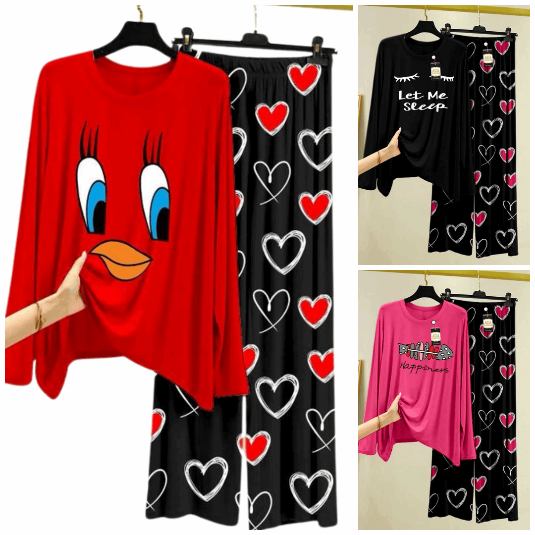 Pack of 3 Women’s Summer Loungewear Sets – Printed T-Shirts & Trousers Women's Summer Suit 873