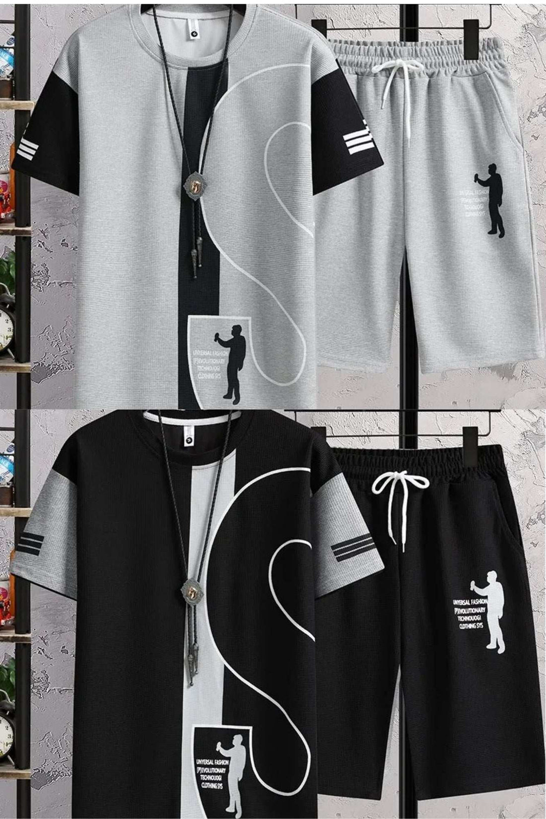 Buy 1 Get 1 Free Men's Summer Set Casual Sports Suit Tracksuit - Short Sleeves T-Shirt  877