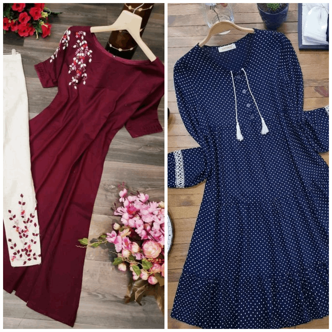 Chic Pack of 2 Women's Casual Summer Suit Set β Premium Stitched Kurti & Trousers | 50% Off Summer Sale | Item No. 986502