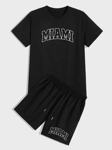 Mens Summer Shorts + T-Shirt Set - SS73 - Black Black