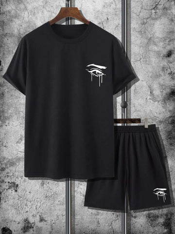 Mens Summer Shorts + T-Shirt Set - SS64 - Black Black