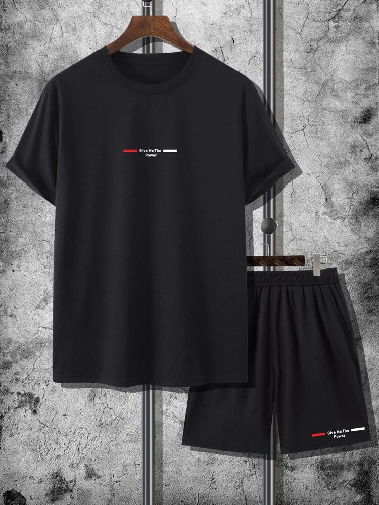 Mens Summer Shorts + T-Shirt Set - SS59 - Black Black
