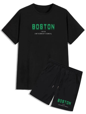 Mens Summer Shorts + T-Shirt Set - SS69 - Black Black