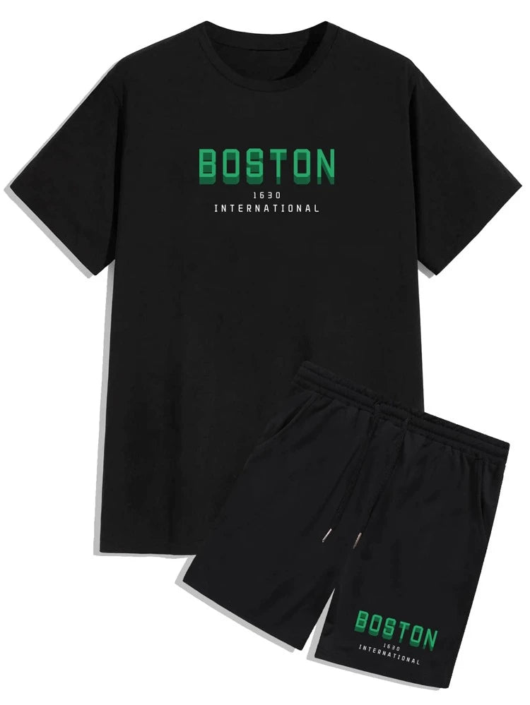 Mens Summer Shorts + T-Shirt Set - SS69 - Black Black