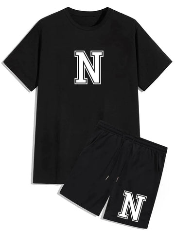 Mens Summer Shorts + T-Shirt Set - SS72 - Black Black