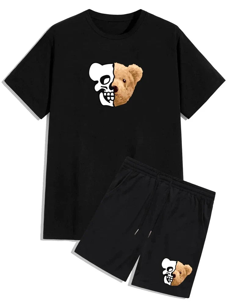 Mens Summer Shorts + T-Shirt Set - SS62 - Black Black