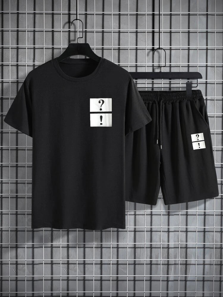 Mens Summer Shorts + T-Shirt Set - SS65 - Black Black
