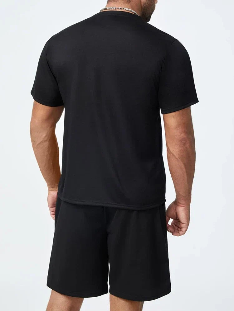Mens Summer Shorts + T-Shirt Set - SS42 - Black Black
