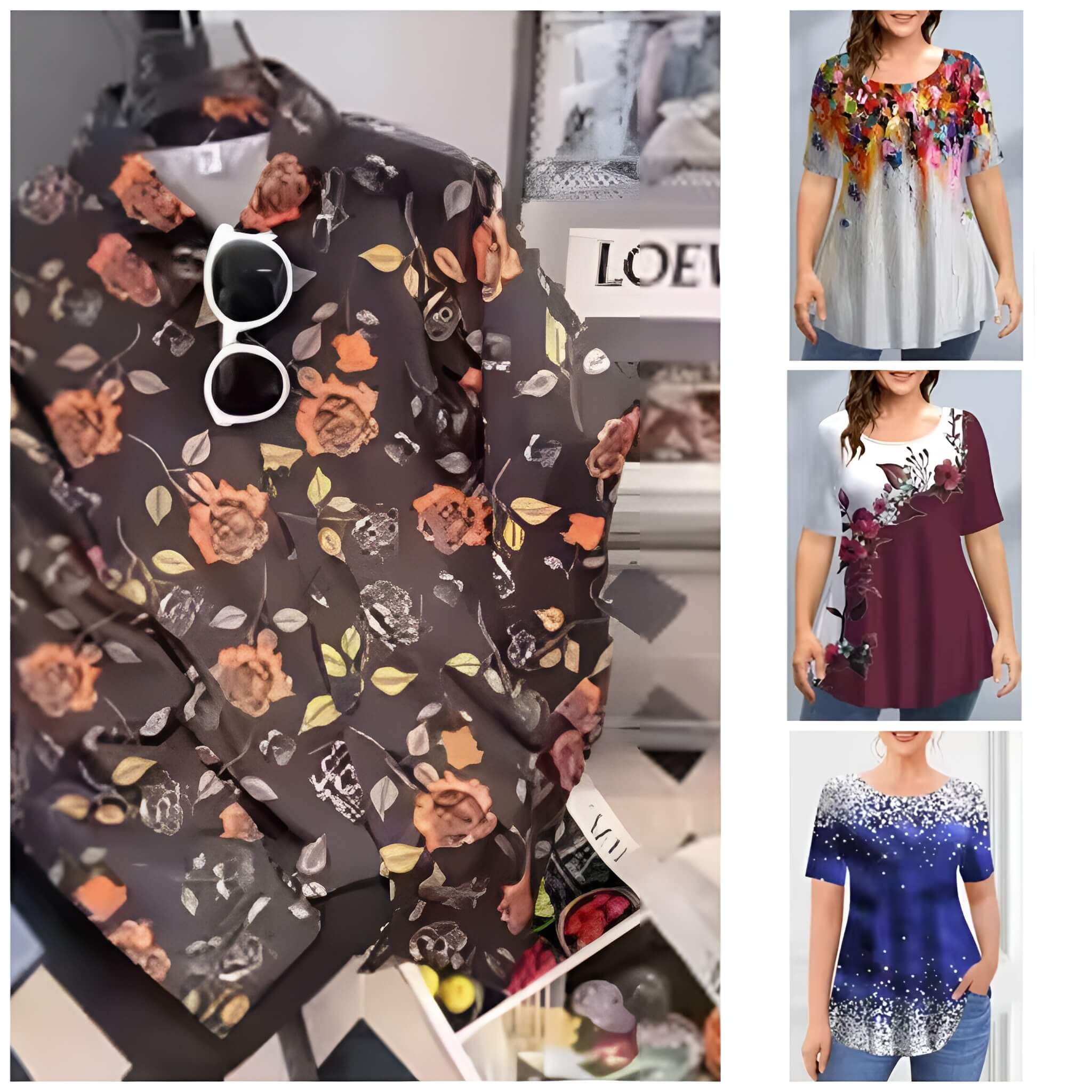 Pack of 4 Trendy Summer T-Shirts for Women β Floral & Graphic Prints | Breathable, Stylish, and Comfortable - 1028