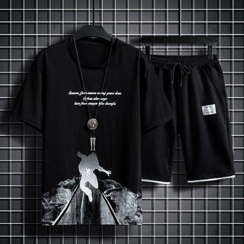 Buy 1 Get 1 Free Men's Summer Set Casual Sports Suit Tracksuit - Short Sleeves T-Shirt  871
