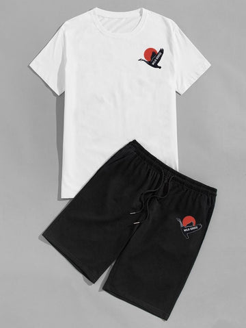 Mens Summer Shorts + T-Shirt Set - SS29 - White Black