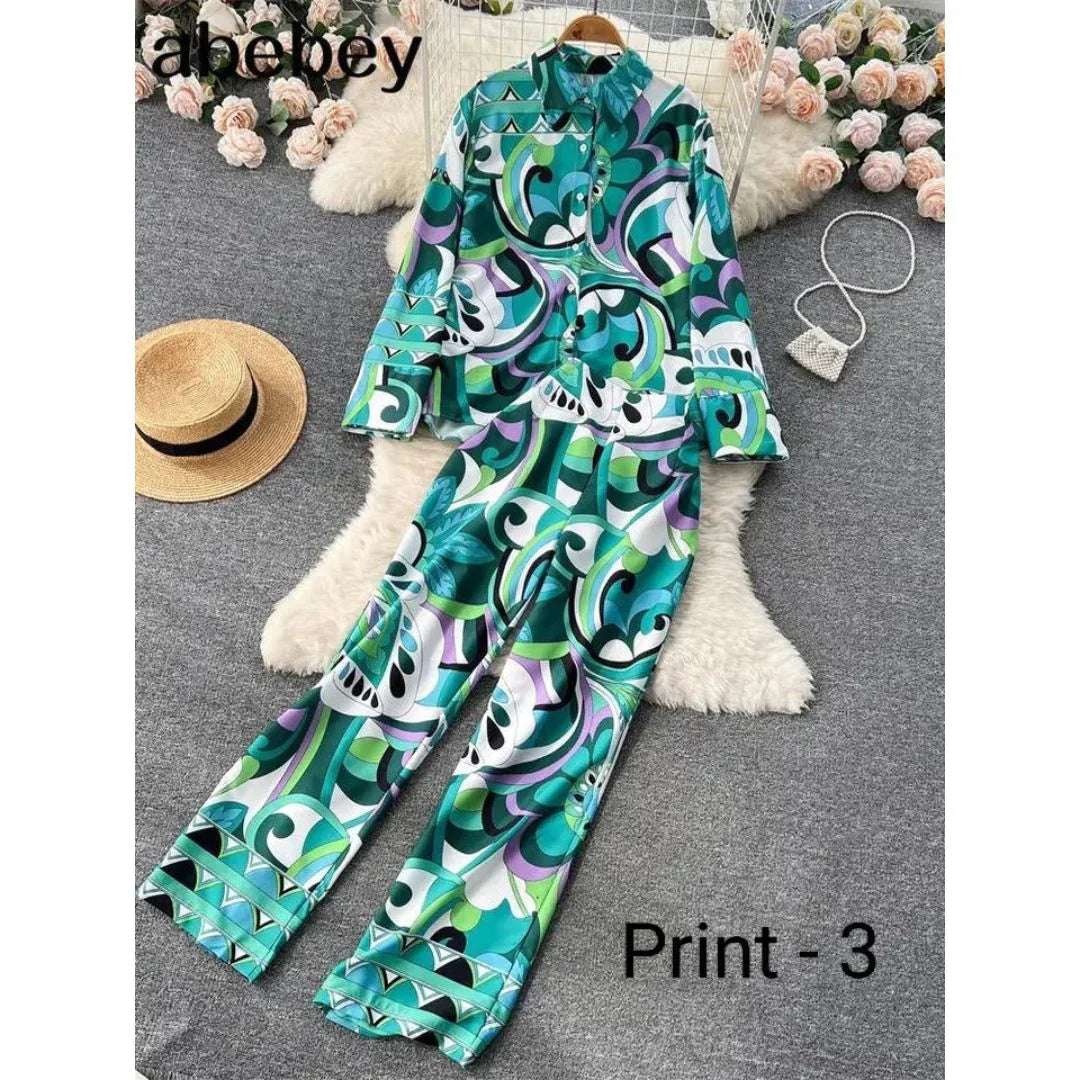 Fashion Print Elegant Women's Set Elastic Waist Straight 2 Piece Pajamas Set Casual Chic Youth Vacation Home Suit