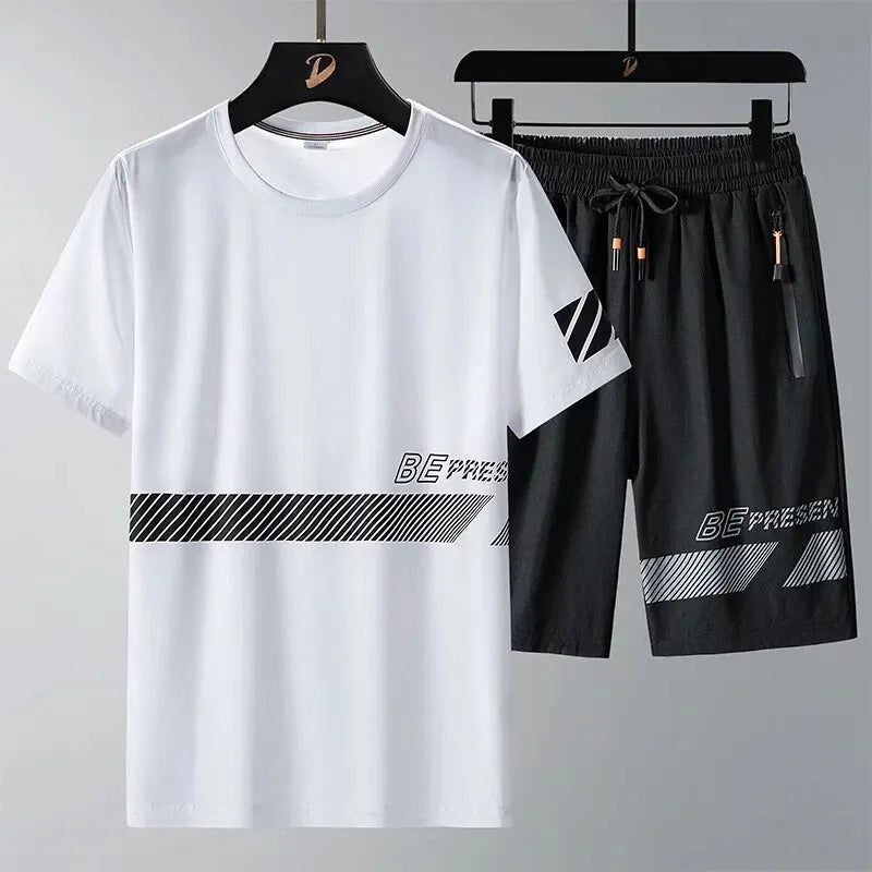 Buy 1 Get 1 Free Men's Summer Set Casual Sports Suit Tracksuit - Short Sleeves T-Shirt  881