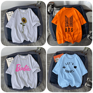 Pack of 4 Trendy Graphic Printed T-Shirts for Women – Stylish & Comfortable Summer Wear - 73660