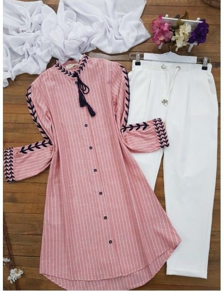 Chic Pack of 2 Women's Casual Summer Suit Set β Premium Stitched Kurti & Trousers | 50% Off Summer Sale | Item No. 986499