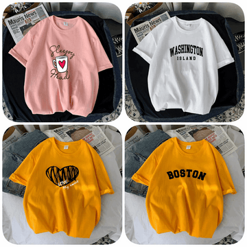 Pack of 4 Trendy Graphic Printed T-Shirts for Women – Stylish & Comfortable Summer Wear - 73649