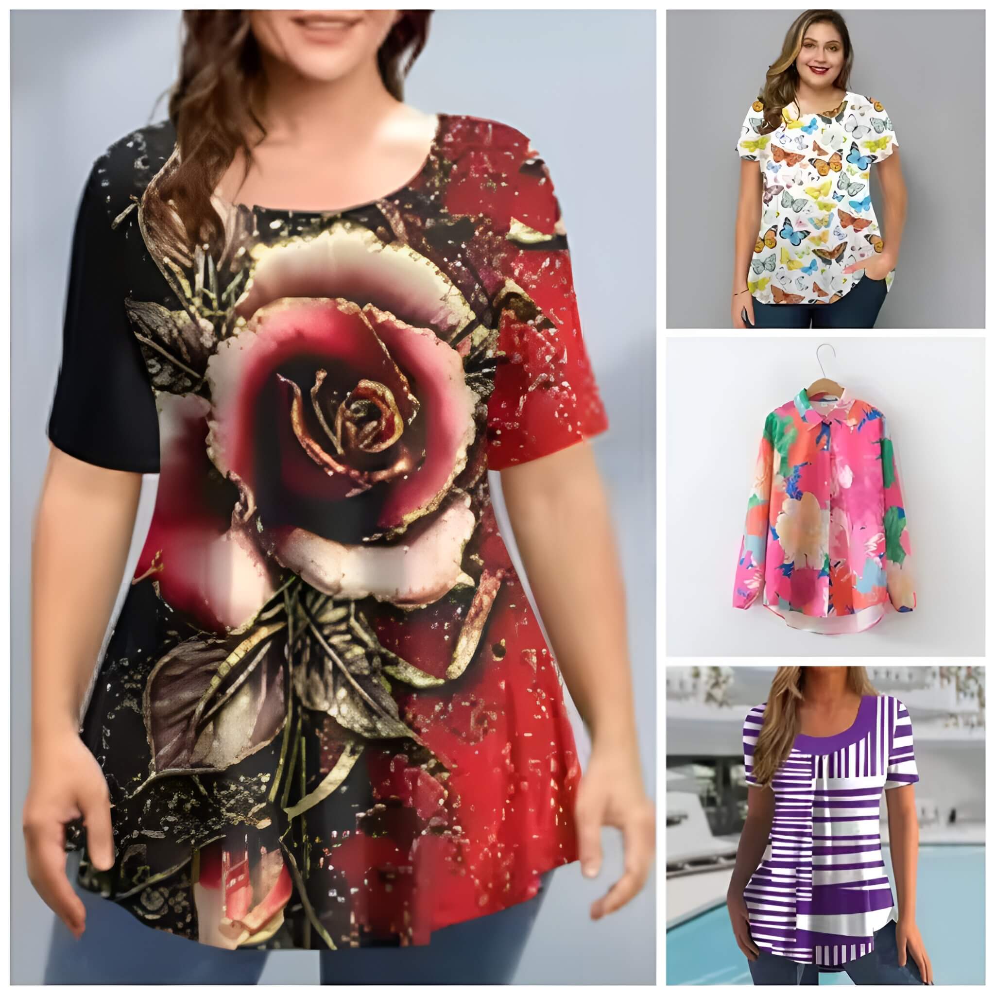 Pack of 4 Trendy Summer T-Shirts for Women – Floral & Graphic Prints | Breathable, Stylish, and Comfortable - 1043