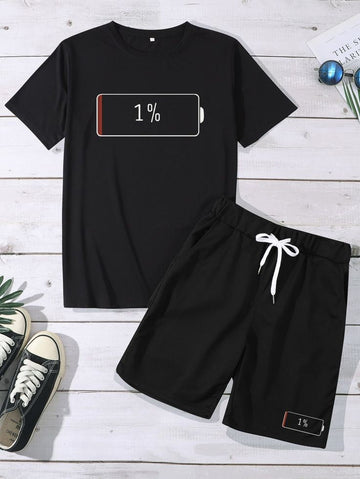 Mens Summer Shorts + T-Shirt Set - SS56 - Black Black