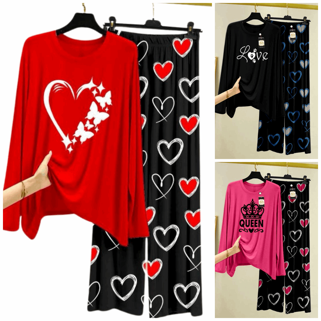 Pack of 3 Women’s Summer Loungewear Sets – Printed T-Shirts & Trousers Women's Summer Suit 881
