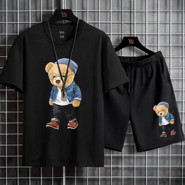 Mens Summer Shorts + T-Shirt Set - TTMSS81 - Black Black