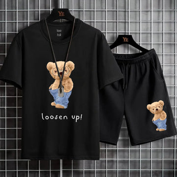 Mens Summer Shorts + T-Shirt Set - TTMSS82 - Black Black