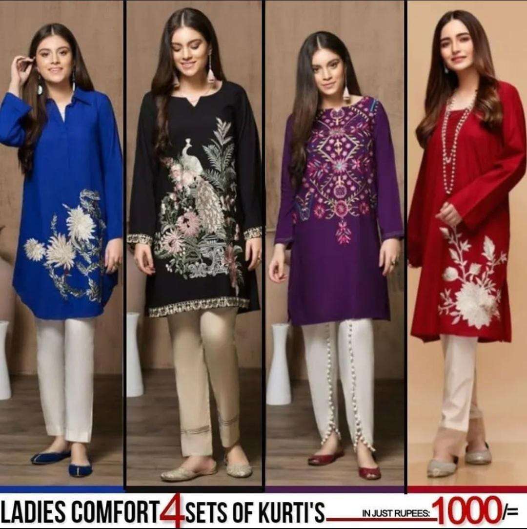 Pack of 4 Women's Summer Cotton Kurtis - 50% Off Sale - 1033468