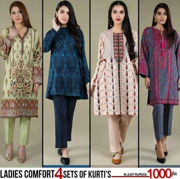 Pack of 4 Women's Summer Cotton Kurtis - 50% Off Sale - 1033467