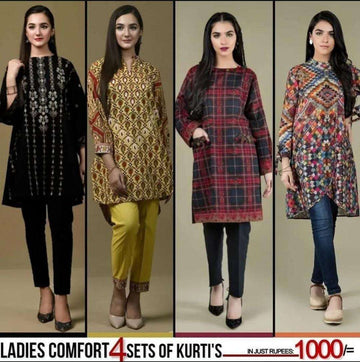 Pack of 4 Women's Summer Cotton Kurtis - 50% Off Sale - 103346