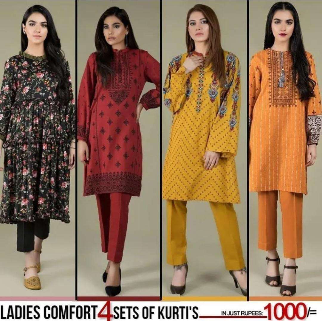 Pack of 4 Women's Summer Cotton Kurtis - 50% Off Sale - 103345