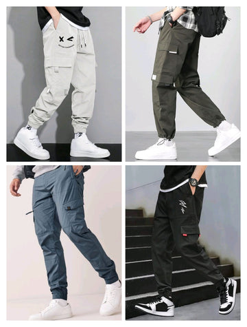 Pack of 4 Flap Button Pocket Cargo Pant / Trouser.