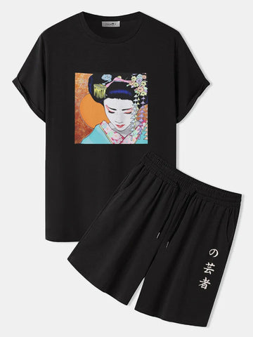 Mens Summer Shorts + T-Shirt Set - SS32 - Black Black