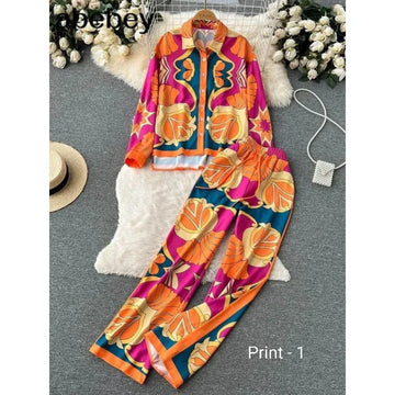 Fashion Print Elegant Women's Set Elastic Waist Straight 2 Piece Pajamas Set Casual Chic Youth Vacation Home Suit