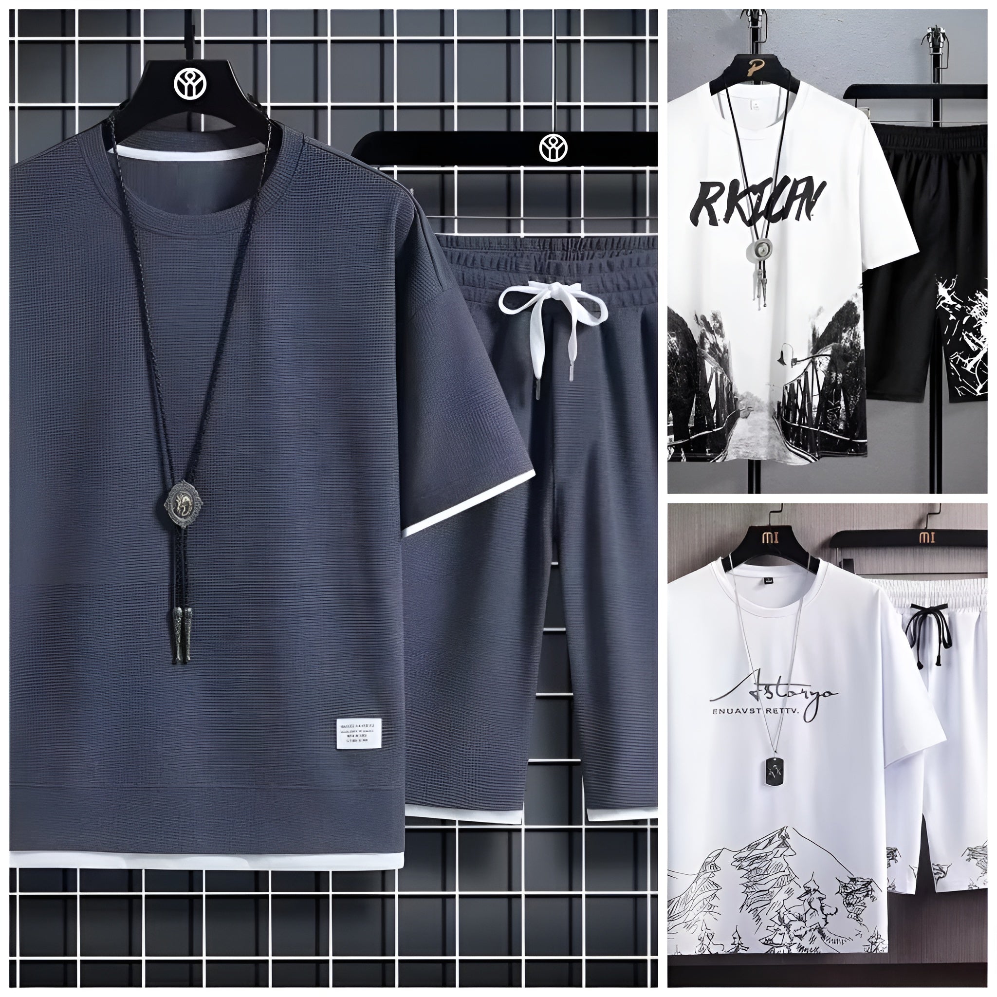 Pack of 3 Men's Summer Sports Suit Tracksuit - Short Sleeves T-Shirts 6527