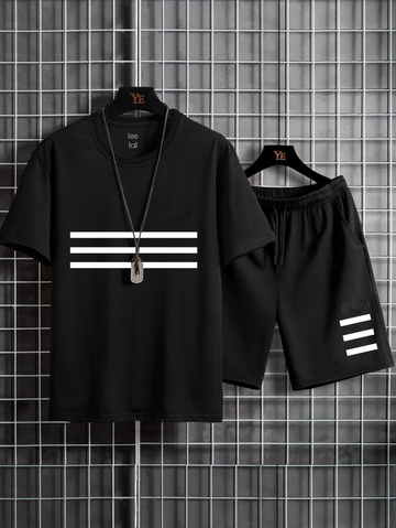 Mens Summer Shorts + T-Shirt Set - SS6 - Black Black