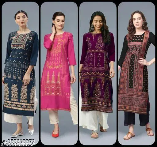 Pack of 4 Women's Summer Cotton Kurtis - 50% Off Sale - 1033477