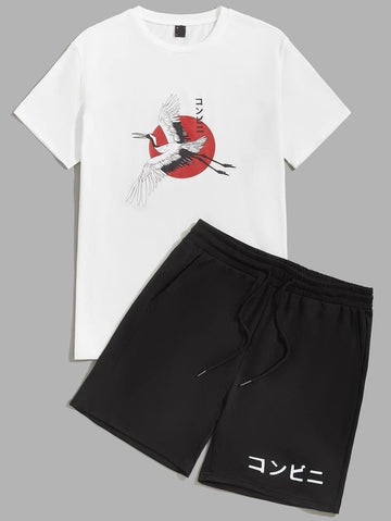 Mens Summer Shorts + T-Shirt Set - SS31 - White Black