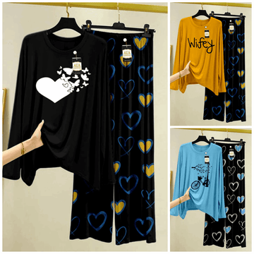 Pack of 3 Women’s Summer Loungewear Sets – Printed T-Shirts & Trousers Women's Summer Suit 885