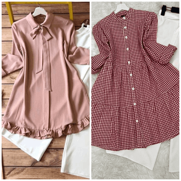 Chic Pack of 2 Women's Casual Summer Suit Set – Premium Stitched Kurti & Trousers | 50% Off Summer Sale | Item No. 986500