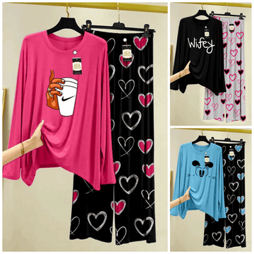 Pack of 3 Women’s Summer Loungewear Sets – Printed T-Shirts & Trousers Women's Summer Suit 888