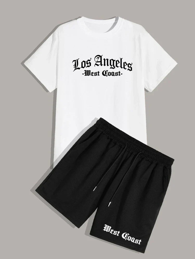 Mens Summer Shorts + T-Shirt Set - SS61 - White Black