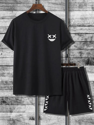 Mens Summer Shorts + T-Shirt Set - SS63 - Black Black