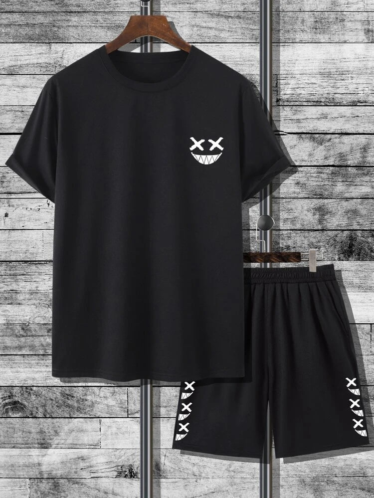 Mens Summer Shorts + T-Shirt Set - SS63 - Black Black