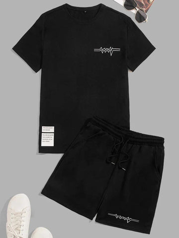 Mens Summer Shorts + T-Shirt Set - SS40 - Black Black