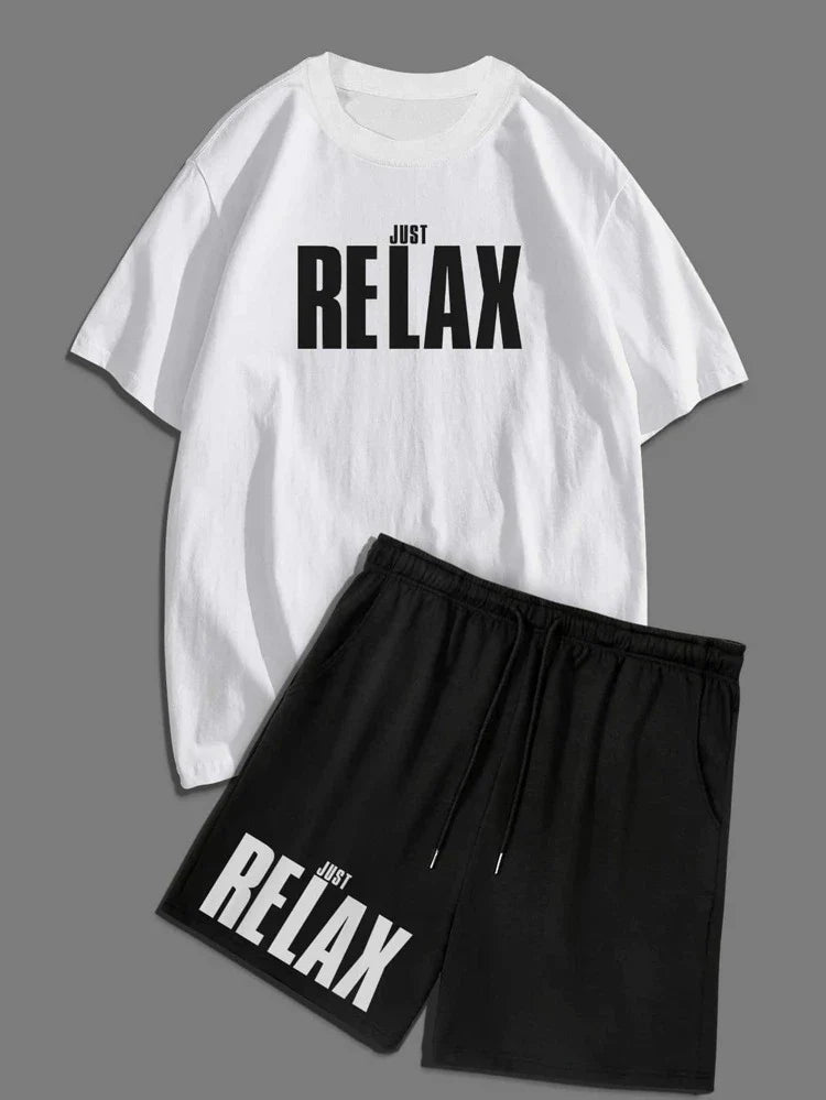 Mens Summer Shorts + T-Shirt Set - SS39 - White Black