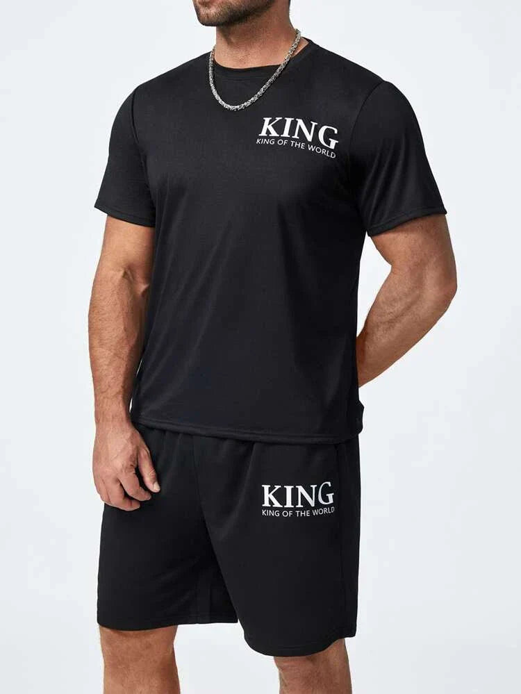 Mens Summer Shorts + T-Shirt Set - SS42 - Black Black