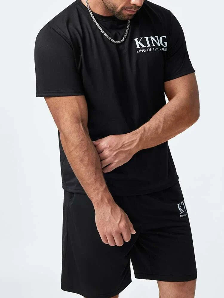 Mens Summer Shorts + T-Shirt Set - SS42 - Black Black