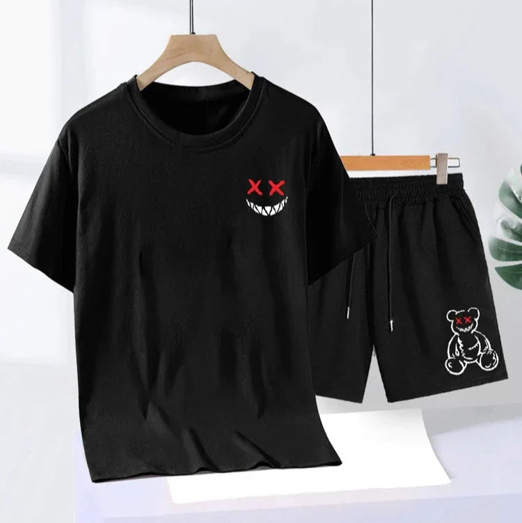 Mens Summer Shorts + T-Shirt Set - SS41 - Black Black