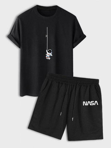 Mens Summer Shorts + T-Shirt Set - SS37 - Black Black