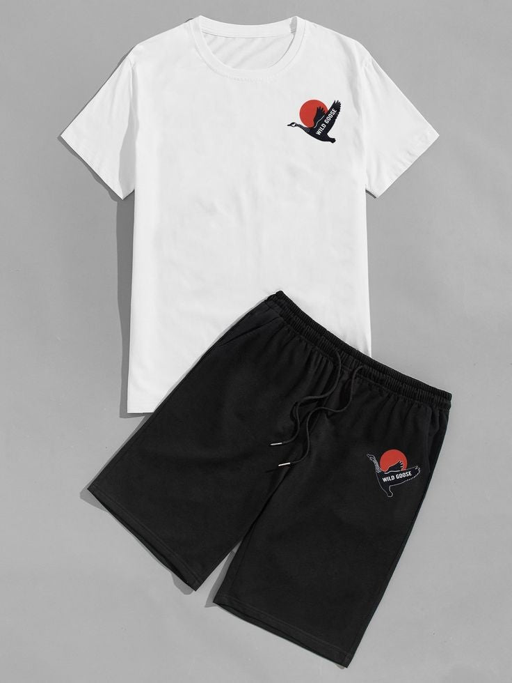 Mens Summer Shorts + T-Shirt Set - SS29 - White Black