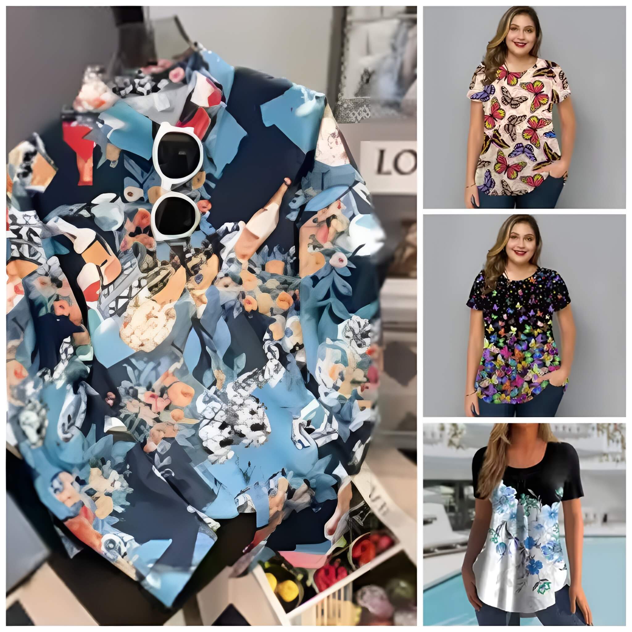 Pack of 4 Trendy Summer T-Shirts for Women – Floral & Graphic Prints | Breathable, Stylish, and Comfortable - 1024